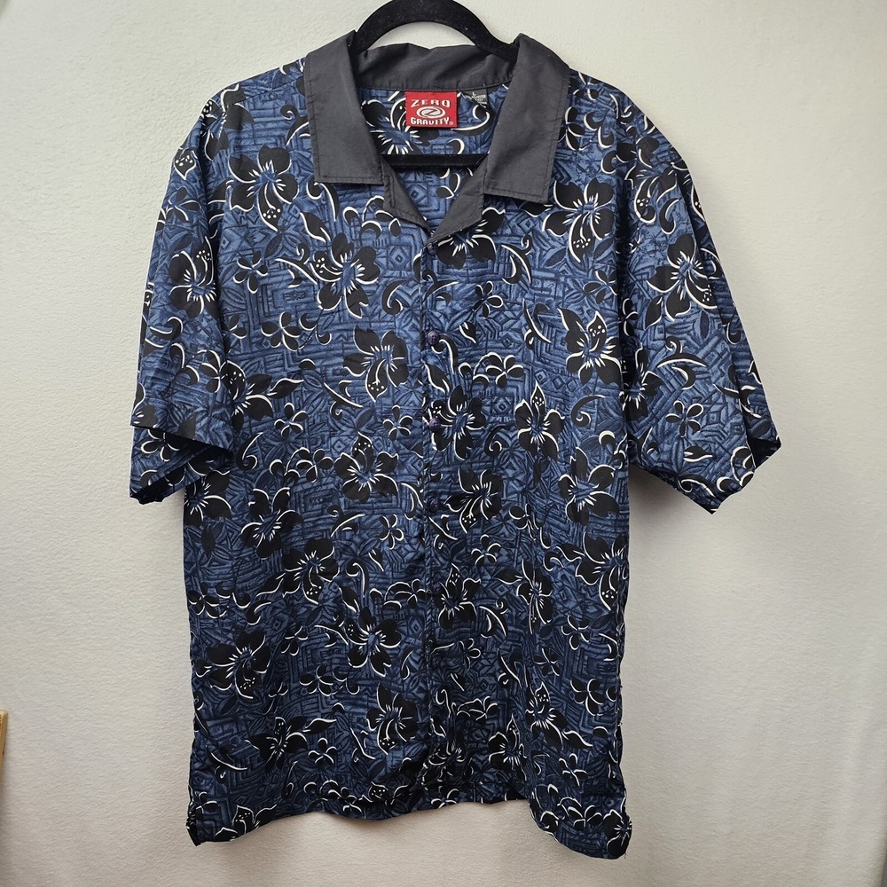 Zero Gravity Shirt Men's Size Large Blue Hawaiian Vintage Polo